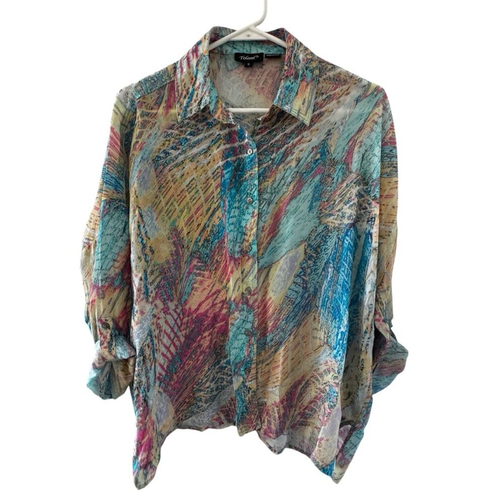 Tolani Multicolor Abstract Print Women's Button Down Blouse Size Small